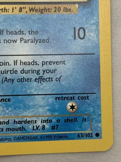 Pokemon Trading Card TCG 1999 Base Set Squirtle 63/102 Unlimited Wizards Coast - Image 4