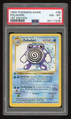 1999 Pokemon 1st Edition Shadowless Poliwhirl #38 PSA 8 - Image 1
