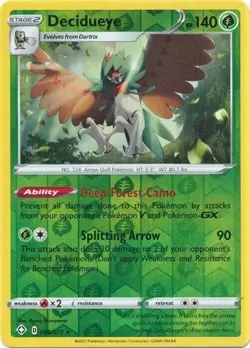 Decidueye 8/72 Reverse Holo Shining Fates Pokemon TCG card - Image 1