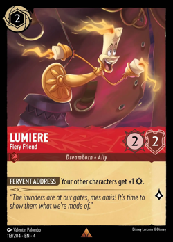 Lumiere - Fiery Friend #113 Rare | Lorcana: Ursula's Return Card - Image 1