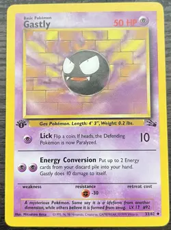1st Edition Gastly 33/62 Pokemon TCG WOTC Base Set Fossil MINT NM - Image 1