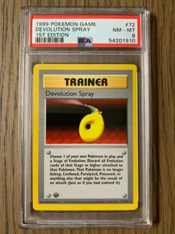 PSA 8 - Pokemon DEVOLUTION SPRAY - 1st EDITION Shadowless Base Set - 72/102 RARE - Image 1