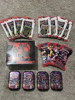 Pokemon - Destined Rivals - ETB, Sleeves (x4), Checklanes (x8), Mega Tins (x4) - Image 1