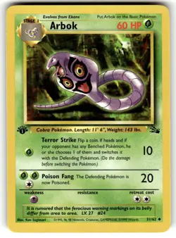 Pokemon TCG Fossil (1st Edition) #31/62 Arbok LP+ - Image 1