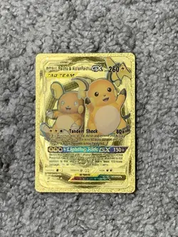 Raichu&Aloin Raichu GX HP260 Tag Team Tandem Gold Foil Fan Art Card - Image 1