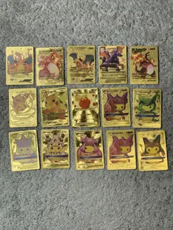 Set of 15 Charizard,Pikachu&Cosplay Complete 7 Card Set Gold Foil Fan Art Cards - Image 1