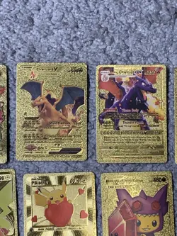 Set of 15 Charizard,Pikachu&Cosplay Complete 7 Card Set Gold Foil Fan Art Cards - Image 3