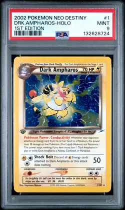 2002 POKEMON NEO DESTINY 1ST ED #1 DARK AMPHAROS-HOLO PSA 9 - Image 1