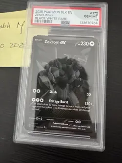 2025 POKEMON BLACK BOLT BLK EN #172/086 ZEKROM EX BLACK AND WHITE RARE PSA 10 - Image 1