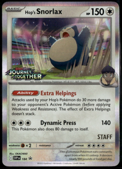 Hop's Snorlax 184 SVP Staff Prerelease Journey Together Holo Pokemon Card LP+ - Image 1