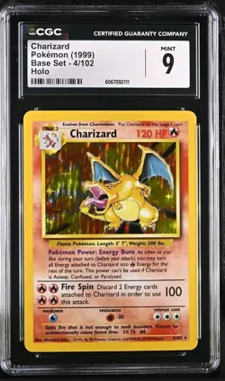 CGC 9 MINT Charizard 1999 Base Set 4/102 Holo Pokemon Card - Image 1