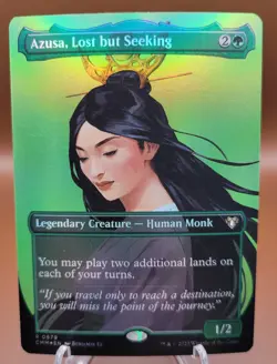 FOIL BORDERLESS Azusa Lost But Seeking x1 MTG Commander Masters Moderate Play MP - Image 1