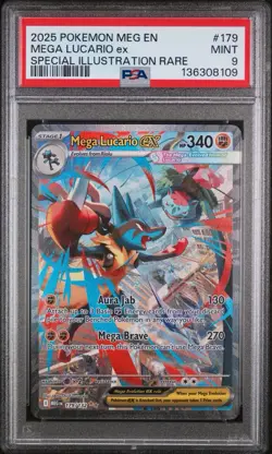 2025 POKEMON MEGA EVOLUTION SPECIAL ILLUSTRATION RARE #179 MEGA LUCARIO EX PSA 9 - Image 1