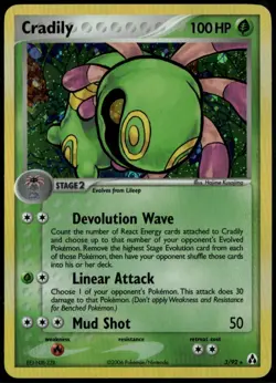 Cradily Holo 3/92 ex Legend Maker 2006 NM Pokemon Card - Image 1