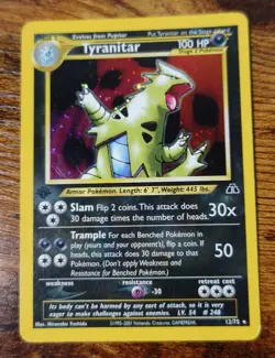 Tyranitar 12/75 1st Edition Holo Rare Neo Discovery Pokemon Card Damaged - Image 1