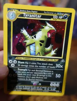 Tyranitar 12/75 1st Edition Holo Rare Neo Discovery Pokemon Card Damaged - Image 3