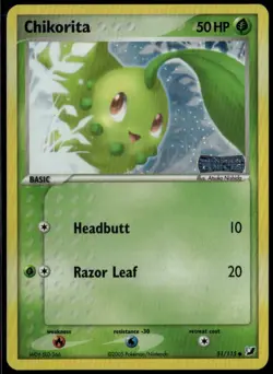 Chikorita Reverse Holo 51/115 ex Unseen Forces 2005 Pokemon Card LP- - Image 1