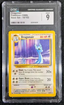 CGC 9 Dragonair Base Set 18/102 Mint Pokemon TCG Card Graded WOTC 1999 - Image 1