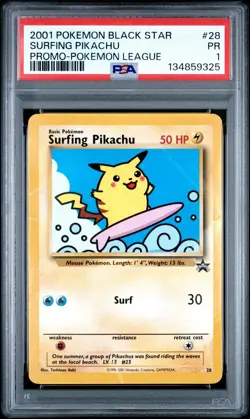 PSA 1 Surfing Pikachu Pokemon League Black Star Promo #28 2001 Pokemon WoTC PR - Image 1
