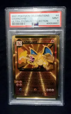 Pokemon TCG Charizard Gold Metal Celebrations Ultra Premium Card 4/102 PSA 9 - Image 1