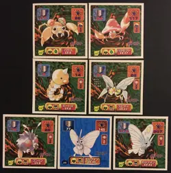 7 X Amada Pokemon Stickers Japan Venomoth Venonat Parasect Weedle Beedrill 1997 - Image 1