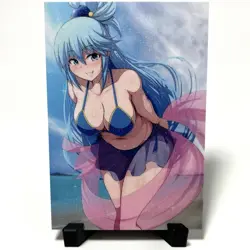 KonoSuba Aqua Sexy Bikini Anime Waifu Girl Doujin Lewd Goddess Glitter Art Card - Image 1
