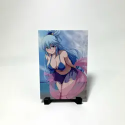 KonoSuba Aqua Sexy Bikini Anime Waifu Girl Doujin Lewd Goddess Glitter Art Card - Image 2