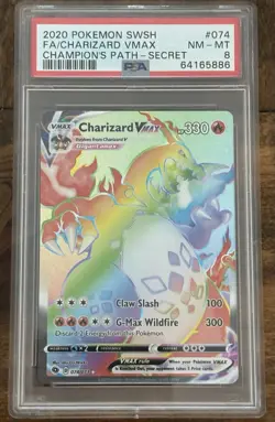 2020 Pokemon SWSH Champion’s Path Charizard VMAX SECRET RARE CARD 074/073 PSA 8 - Image 1