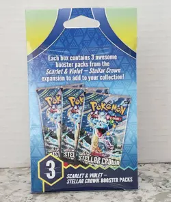 POKEMON TCG SCARLET & VIOLET STELLAR CROWN 3 BOOSTER PACKS BOX NEW SEALED - Image 2