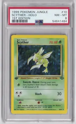1st Edition Pokemon Scyther 10/64 Jungle Set PSA 8 Holo Rare TCG Graded - Image 1