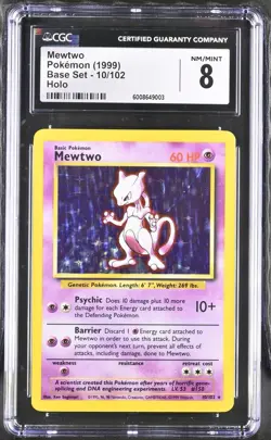 CGC 8 Mewtwo 1999 Base Set 10/102 Holo Pokemon Card - Image 3