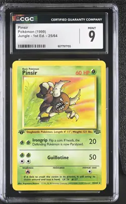 CGC 9 MINT Pinsir 1999 Jungle 1st Edition 25/64 Non Holo Rare Pokemon Card - Image 1