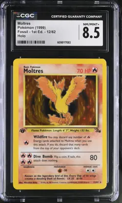 CGC 8.5 Moltres 1999 Fossil 1st Edition 12/62 Holo Pokemon Card - Image 1