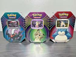 Pokemon Mighty Mysterious Tin 2021 Complete Set Darkrai Mimikyu Snorlax 💎💎💎 - Image 1