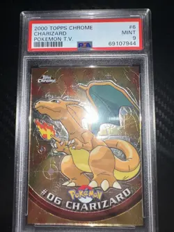 PSA 9 2000 TOPPS CHROME CHARIZARD POKEMON T.V #6 - Image 1
