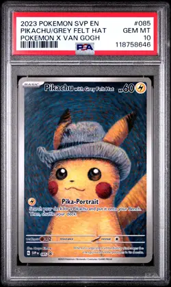 2023 POKEMON SVP EN-SV BLACK STAR PROMO #085 PIKACHU WITH GREY FELT HAT PSA 10 - Image 1