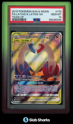 2019 POKEMON SUN & MOON TEAM UP #170/181 LATIAS LATIOS GX PSA 10 - Image 1