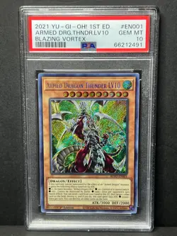 2021 YuGiOh 1st ED Blazing Vortex Armed Drg. THNDR.LV10 BLVO-EN001 PSA 10 - Image 1