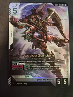 Justice Gundam GD01-066 Newtype Rising Gundam Card Game TCG - NM LR Holo - Image 1