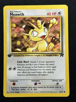 Meowth 1st Edition Team Rocket 62/82 LP-NM Pokemon Card - Image 1
