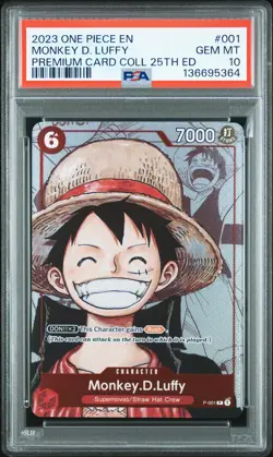 2023 ONE PIECE PREM BANDAI PREM CARD COLL 25TH ED #001 MONKEY D. LUFFY PSA 10 - Image 1