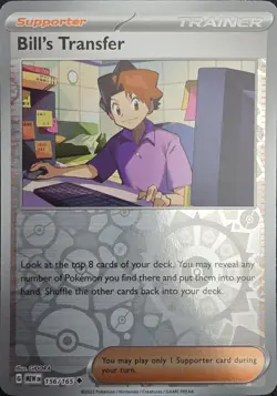 Bill's Transfer Reverse Holo NM 156/165 Scarlet & Violet 151 Pokemon Card - Image 1