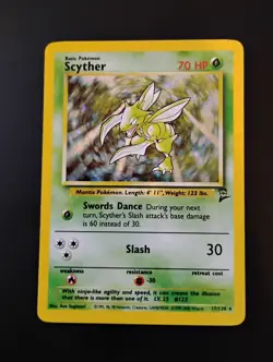 Scyther 2000 Pokemon Base Set 2 Unlimited Card Rare Holo 17/130 - LP - Image 1