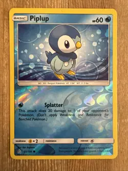 Piplup 31/156 Reverse Holo Common Ultra Prism Sun & Moon Pokemon Card 2018 LP - Image 1