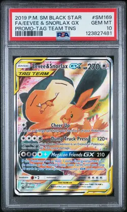 2019 POKEMON SM BLACK STAR PROMO #SM169 FULL ART/EEVEE & SNORLAX GX PSA 10 - Image 1