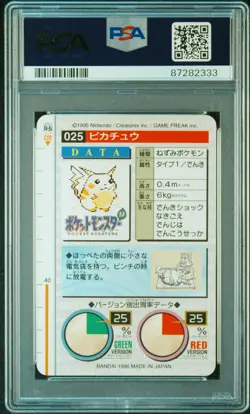 1996 POKEMON JPN BANDAI CARDDASS VENDING #25 PIKACHU PSA 10 - Image 2