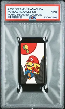 2016 POKEMON HANAFUDA MARIO PIKACHU JANUARY MARIO PIKACHU/QWILFISH PSA 9 - Image 1