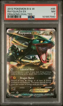 PSA Graded NM 7 Rayquaza EX 85/124 Pokemon Black & White Dragons Exalted Holo - Image 1
