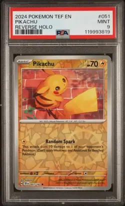 2024 Pokemon TEF EN Pikachu Reverse Holo #051 PSA 9 MINT - Image 1