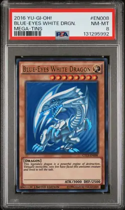 2016 YU-GI-OH! MEGA-TINS #EN008 BLUE-EYES WHITE DRAGON PSA 8 - Image 1